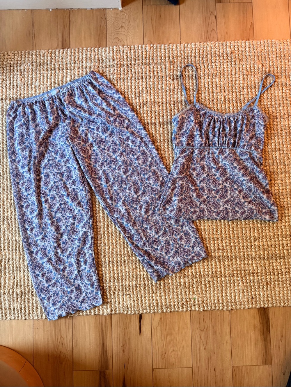 Vintage Y2K Paisley Spaghetti-Strap Pajama Set